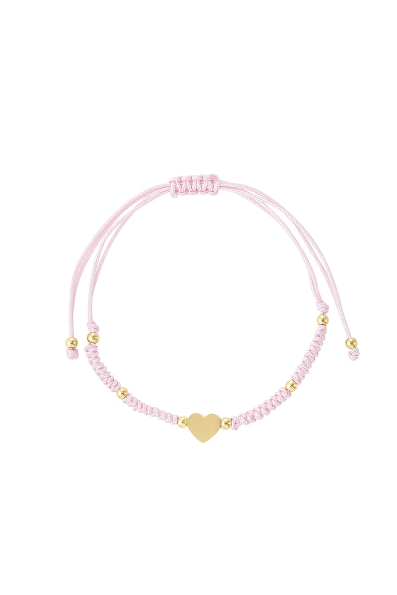 Gevlochten armband met hart - roze/Goud kleur