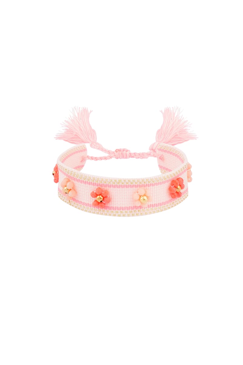 Stoffen armband met bloemen - fuchsia
