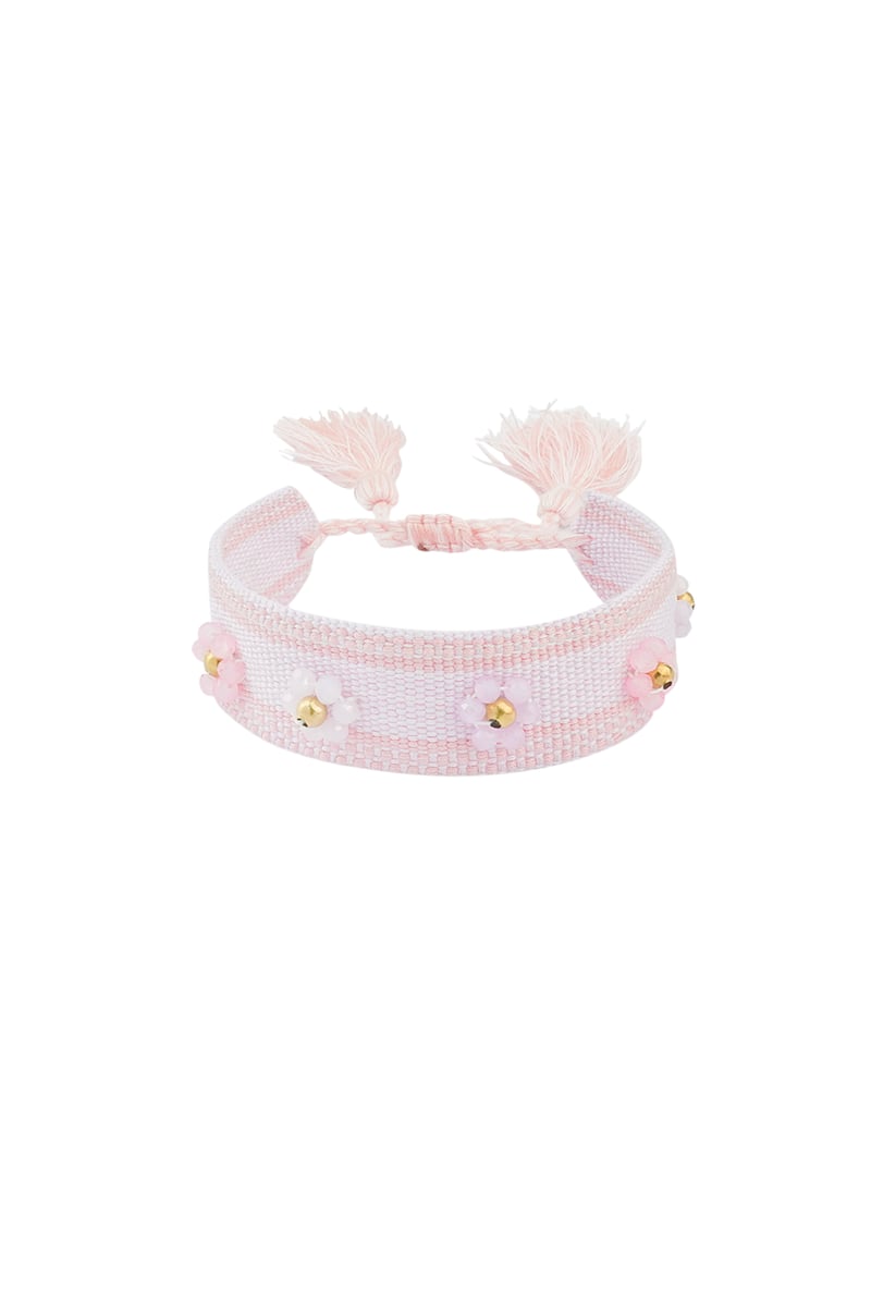 Stoffen armband met bloemen - fuchsia
