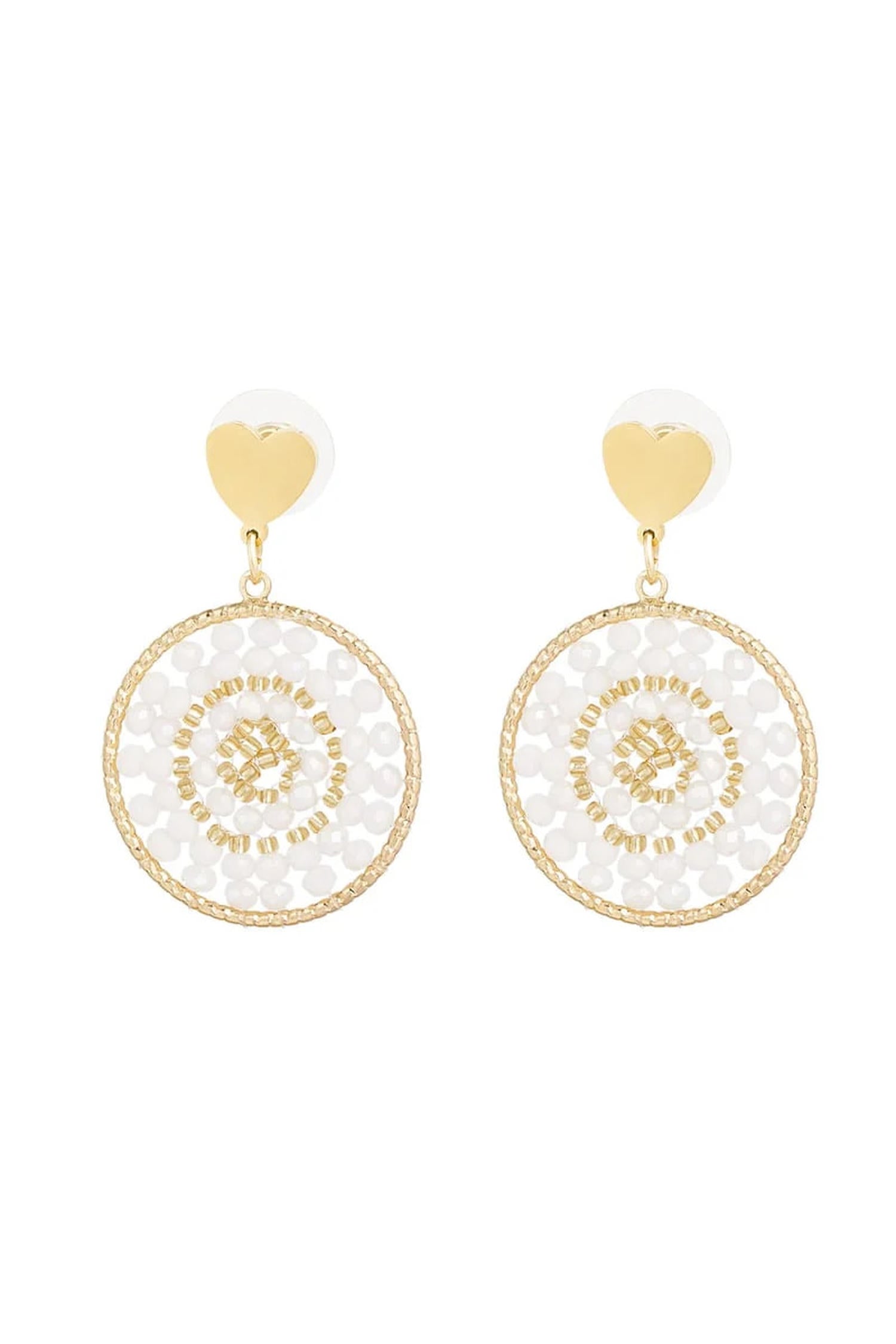 Mandala oorbellen met hart - bleekroze 