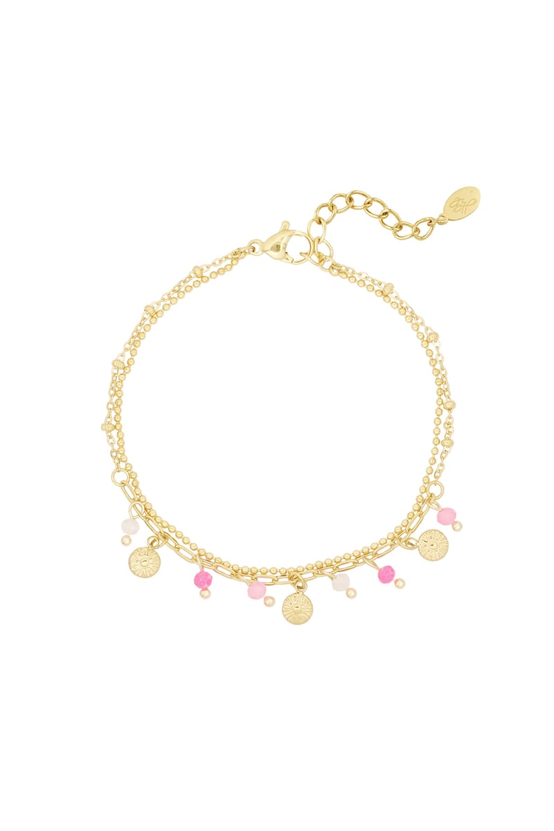 Armband met muntjes en kralen - roze/Goud kleur 