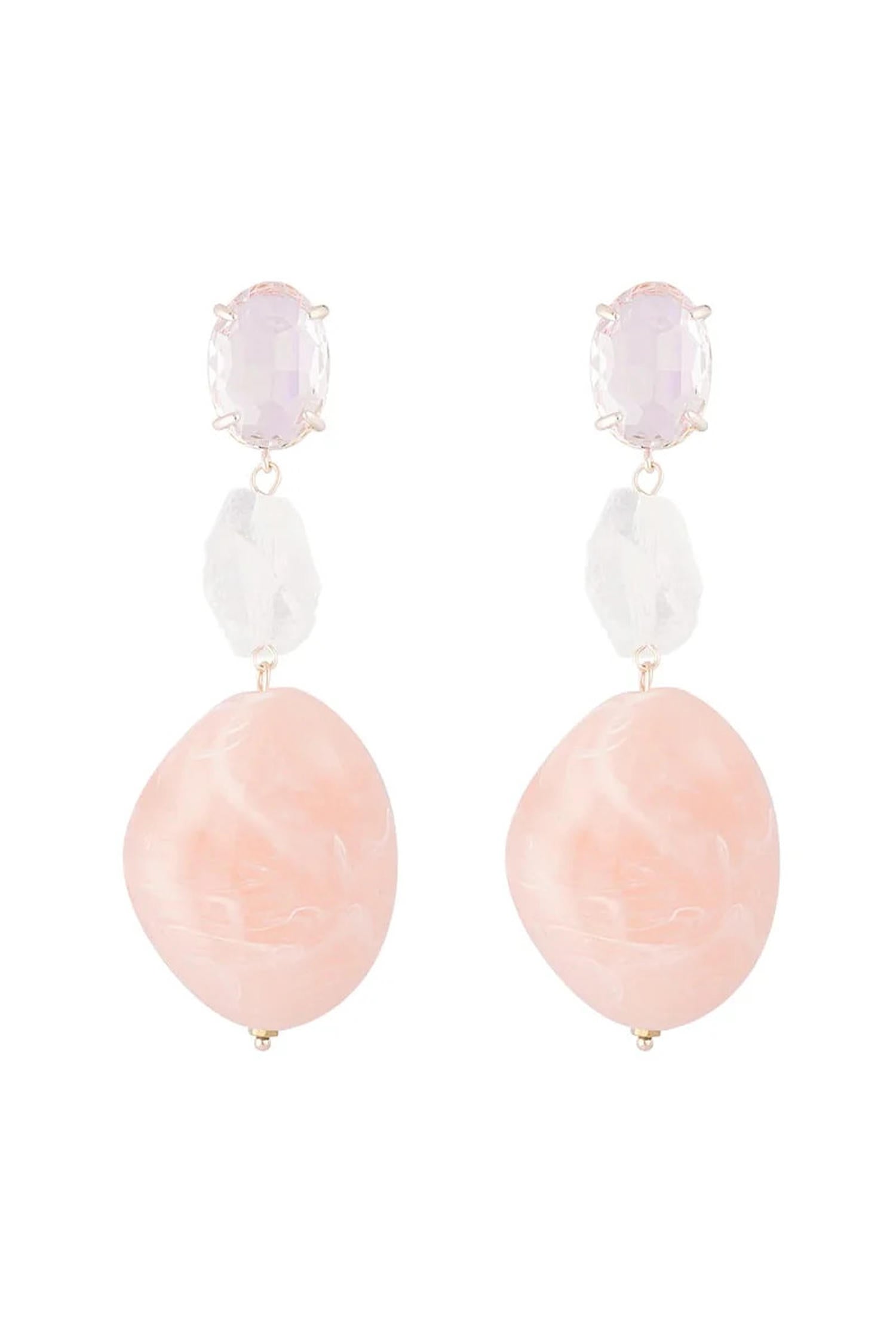 Statement glas oorbellen - roze