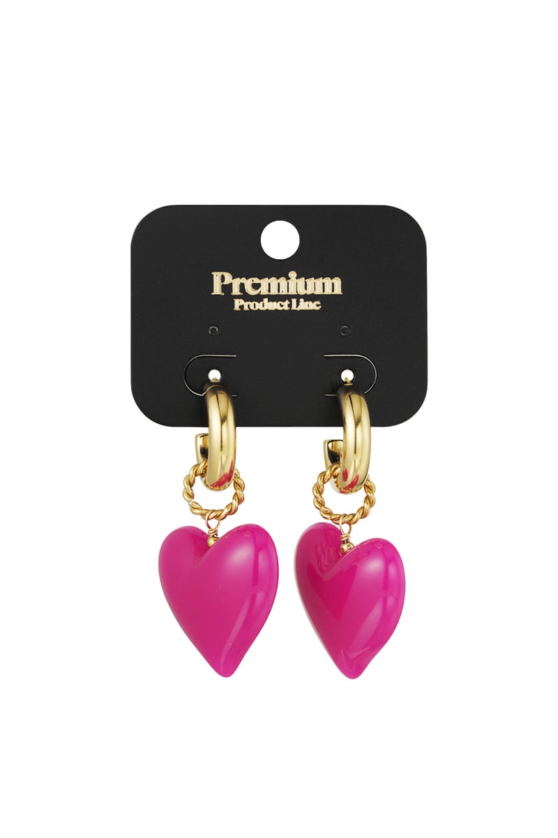 Oorbellen big heart pink woods - Roze