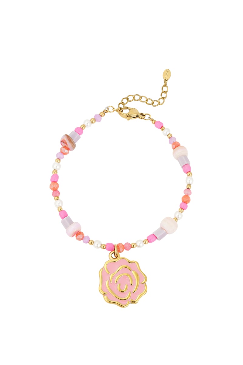 beaded rose armband - roze & 