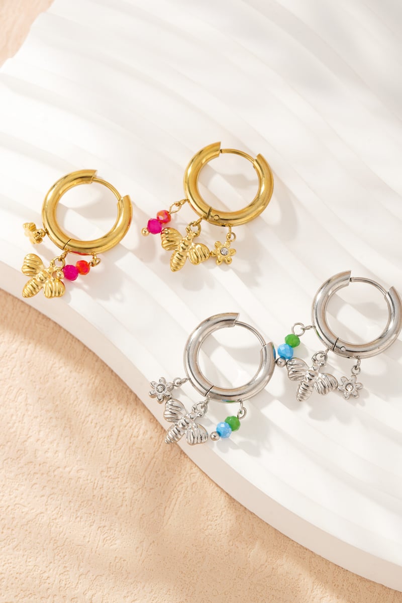 Bijenhanger oorbellen - zilverkleur