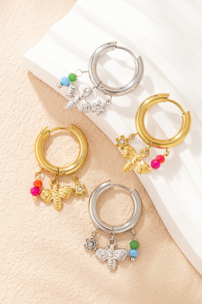 Bijenhanger oorbellen - zilverkleur