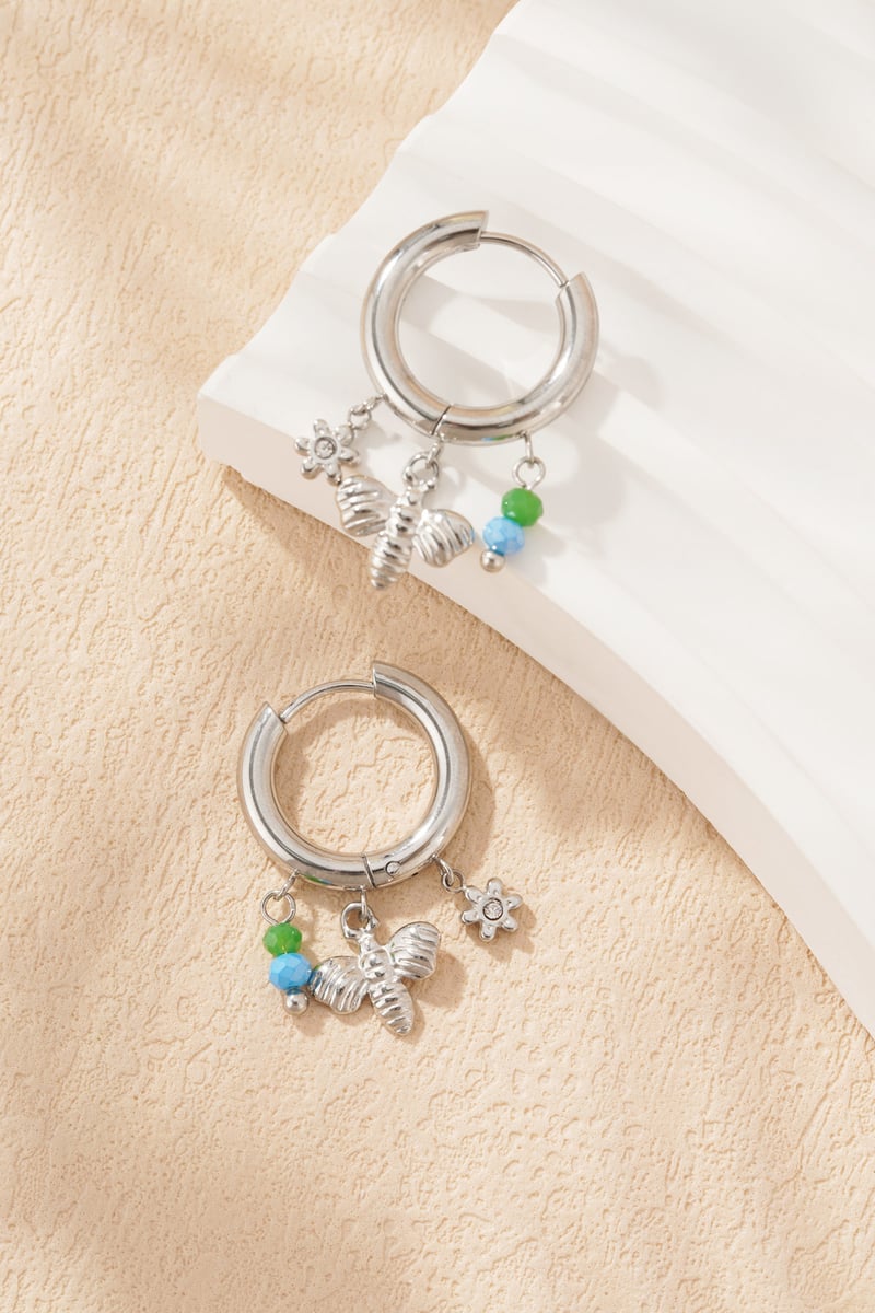 Bijenhanger oorbellen - zilverkleur