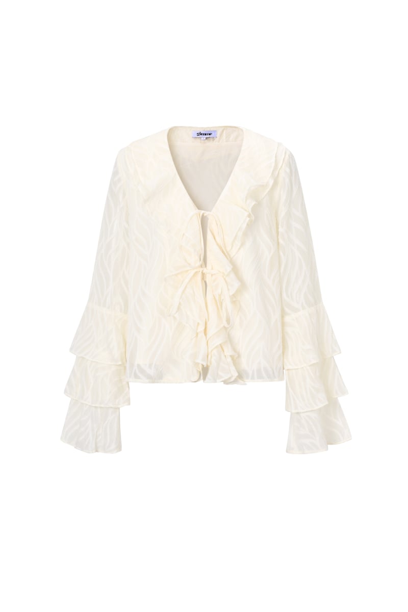 Co-ordset Witte Bladeren - Tops met Lange Mouwen