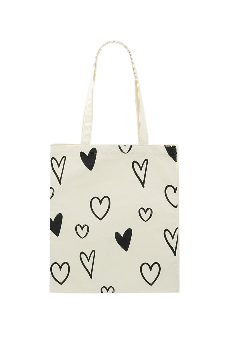 Canvas shopper hearts - wit