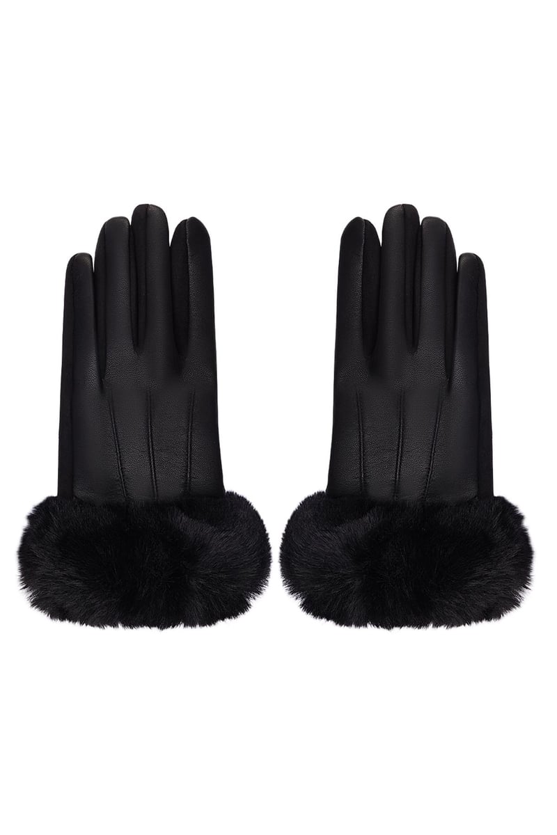 Handschoenen met faux fur en leren look Groen Polyester One size