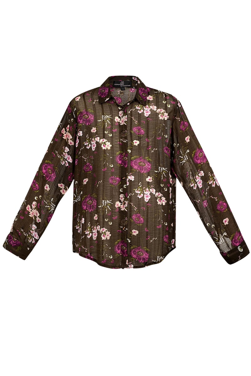 Blouse bloemenprint bruin paars