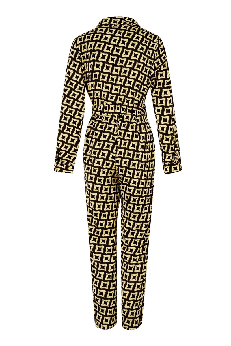 Jumpsuit retro print zwart
