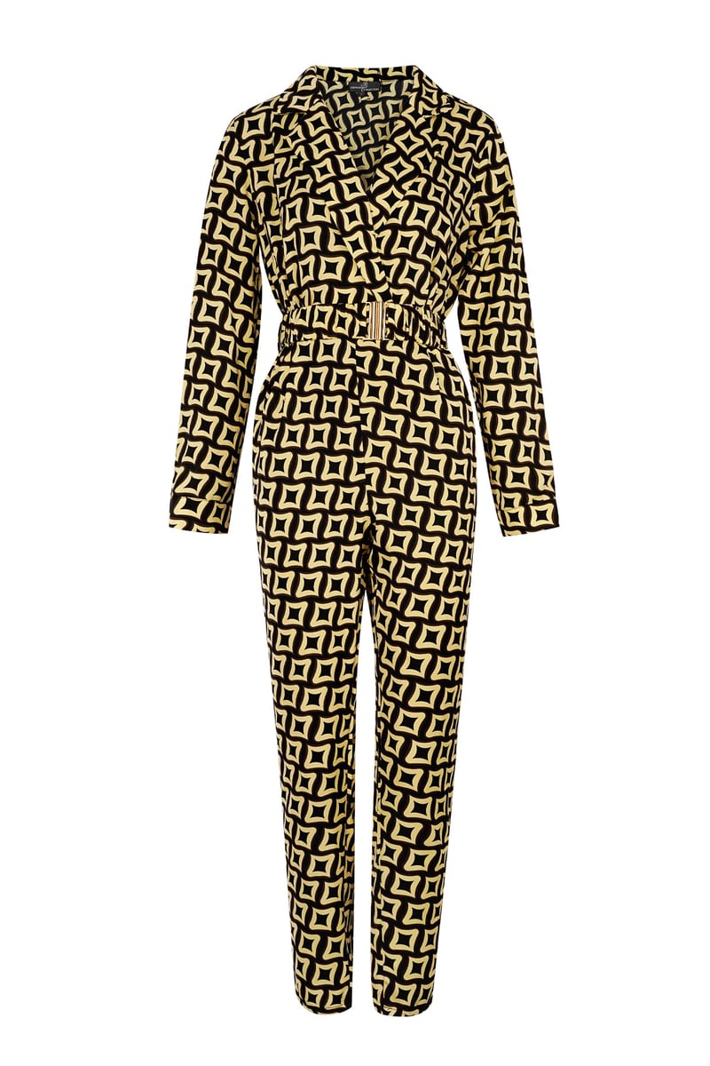 Jumpsuit retro print zwart
