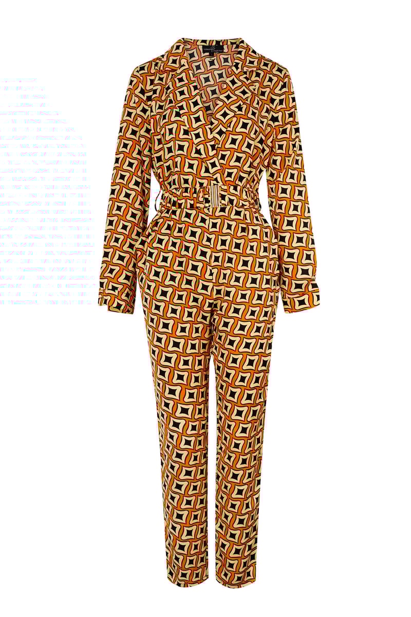 Jumpsuit retro print zwart