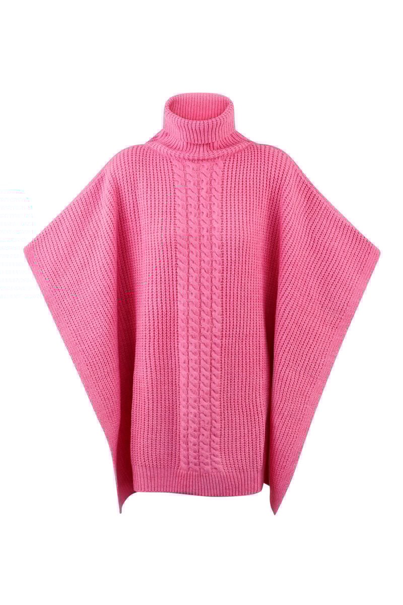 Effen gebreide poncho - roze