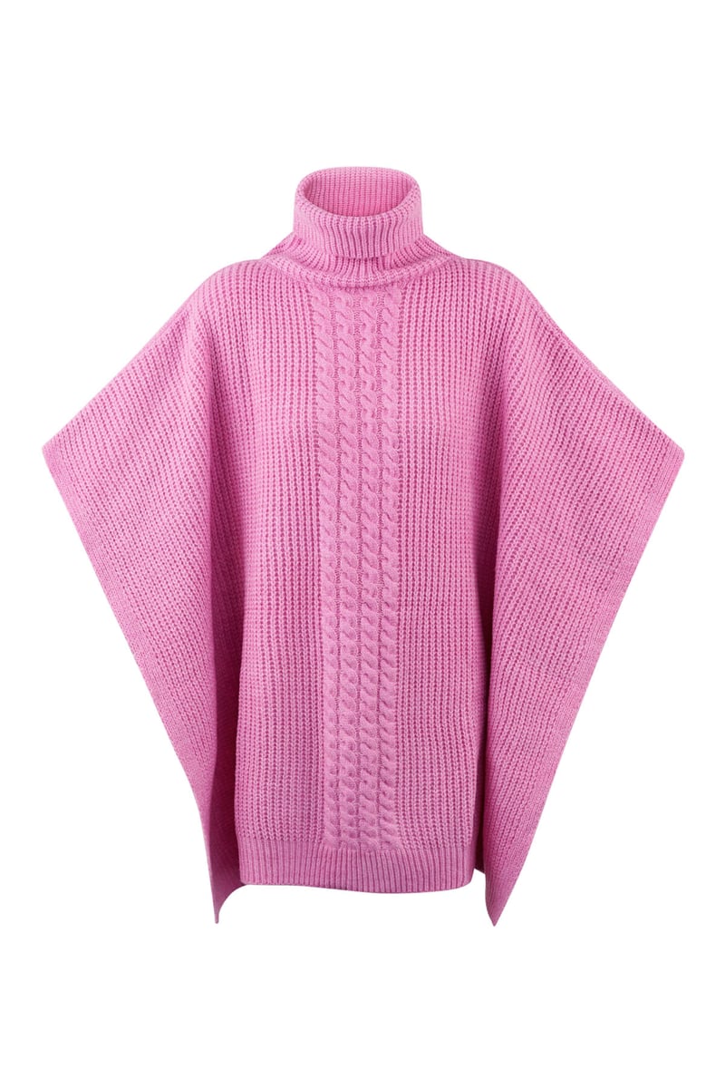 Effen gebreide poncho - roze