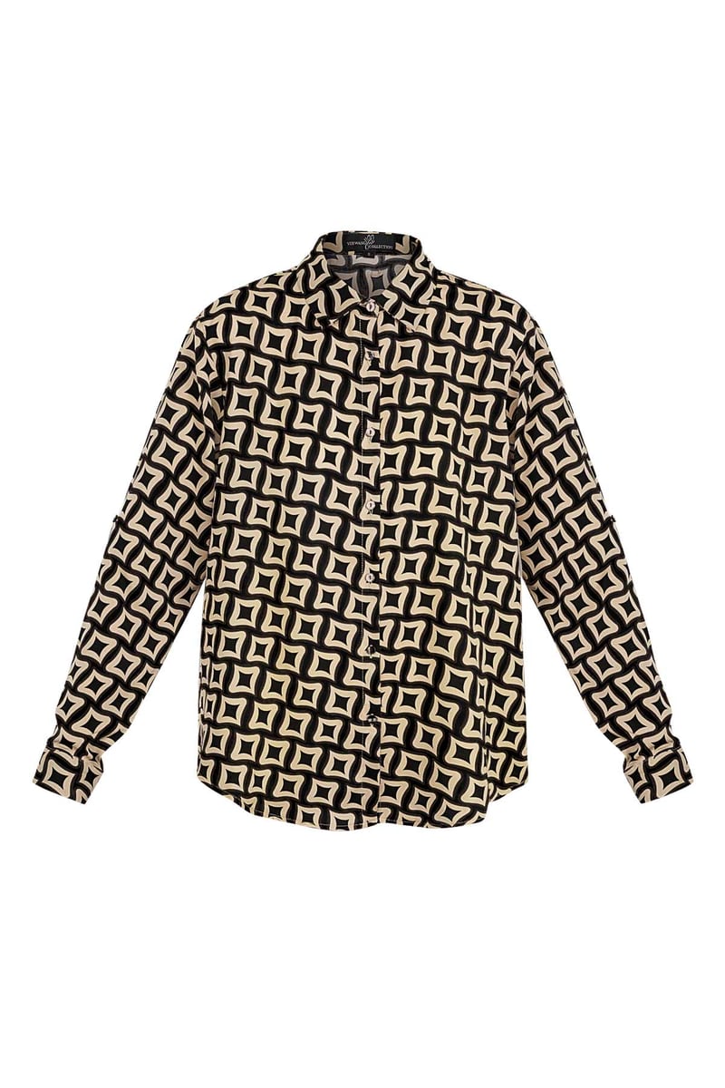 Blouse retro print - zwart