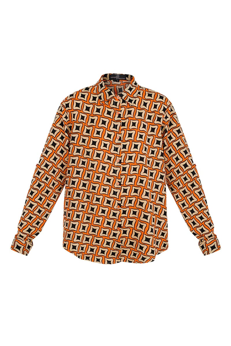 Blouse retro print - zwart