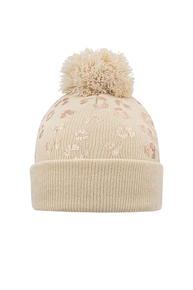 Muts tijgerprint pompom - beige