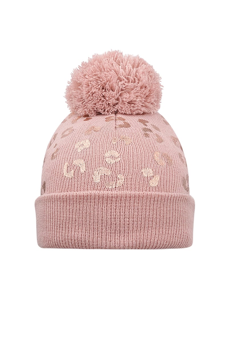 Muts tijgerprint pompom - beige