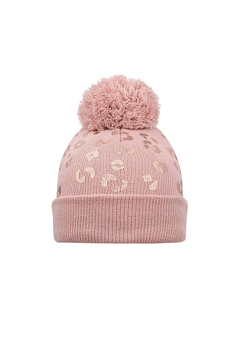 Muts tijgerprint pompom kind - beige