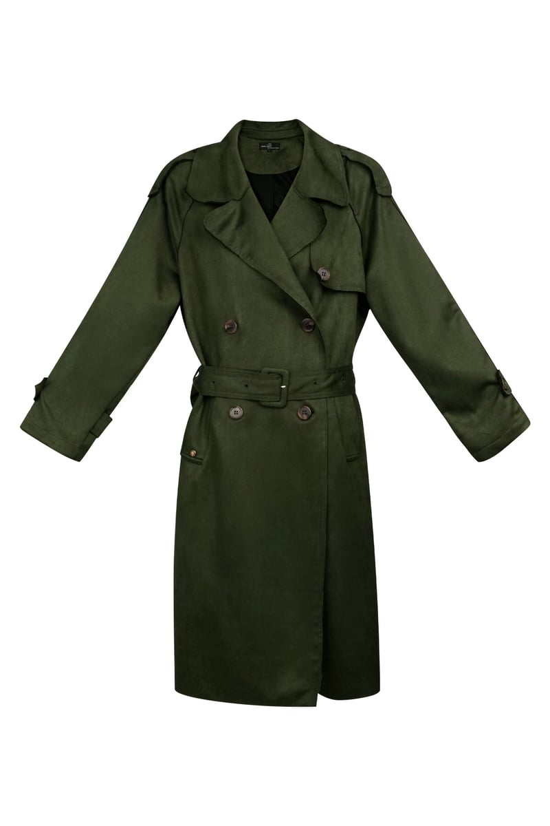 Klassieke trenchcoat suedine - groen S