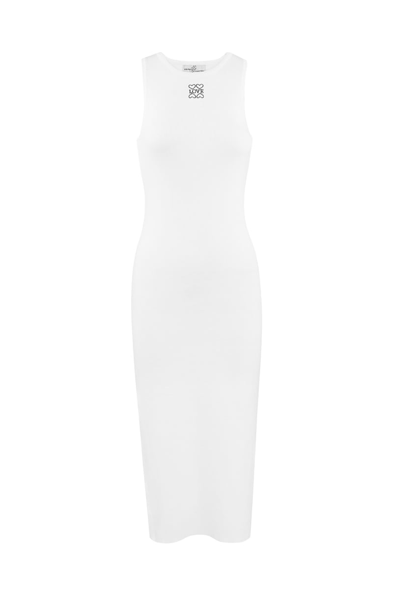 Lange gebreide jurk love - wit