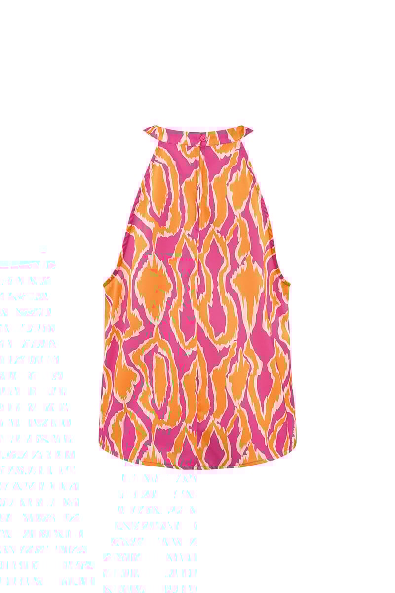 Kleurrijke haltertop met print - oranje/roze 