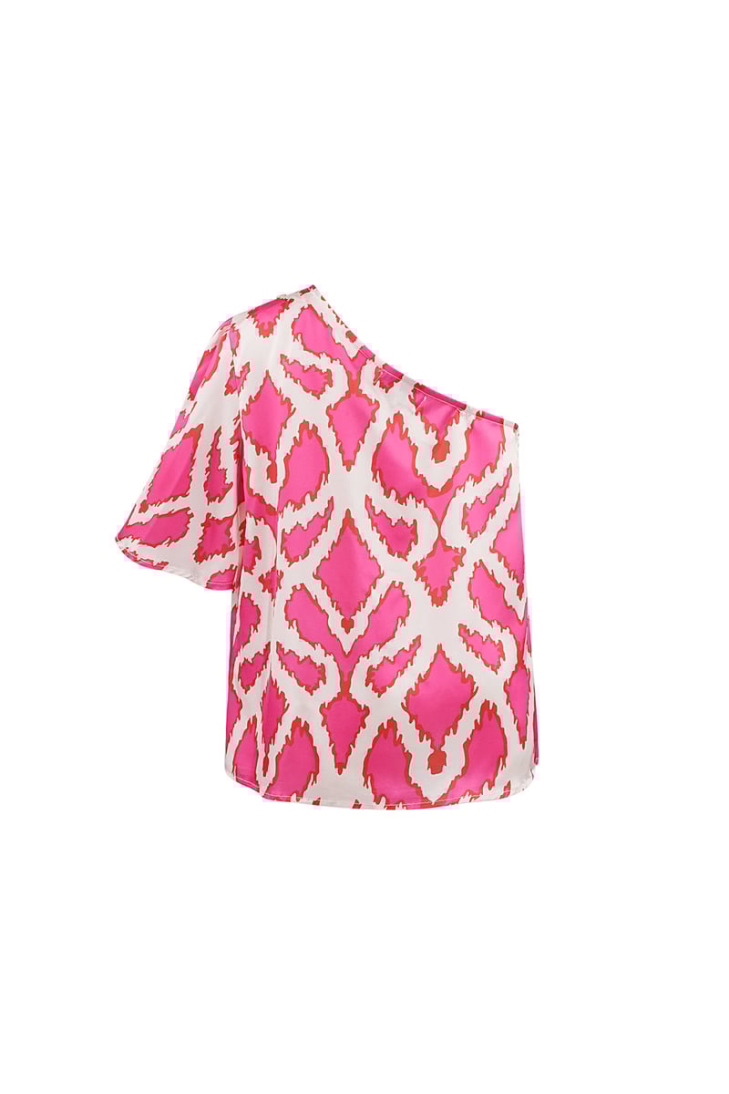 One-shoulder top tropical bliss - fuchsia