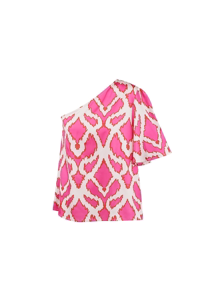 One-shoulder top tropical bliss - fuchsia