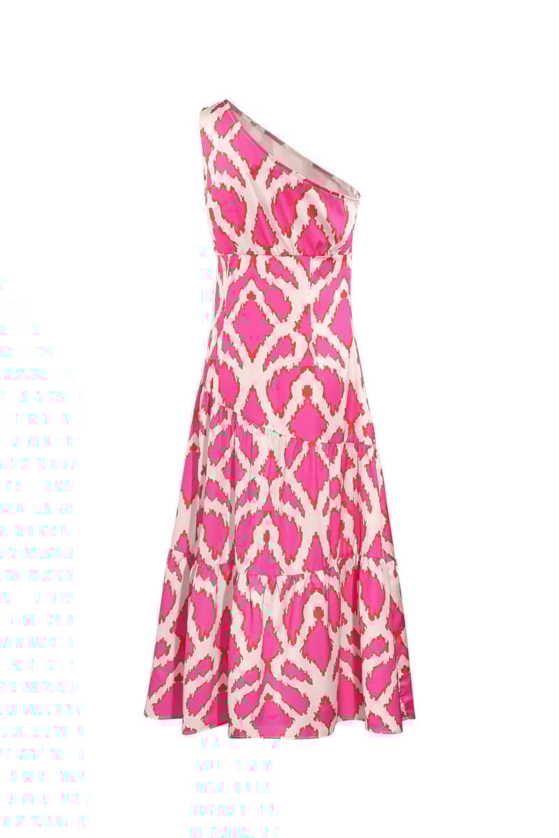 One-shoulder jurk tropical bliss - fuchsia