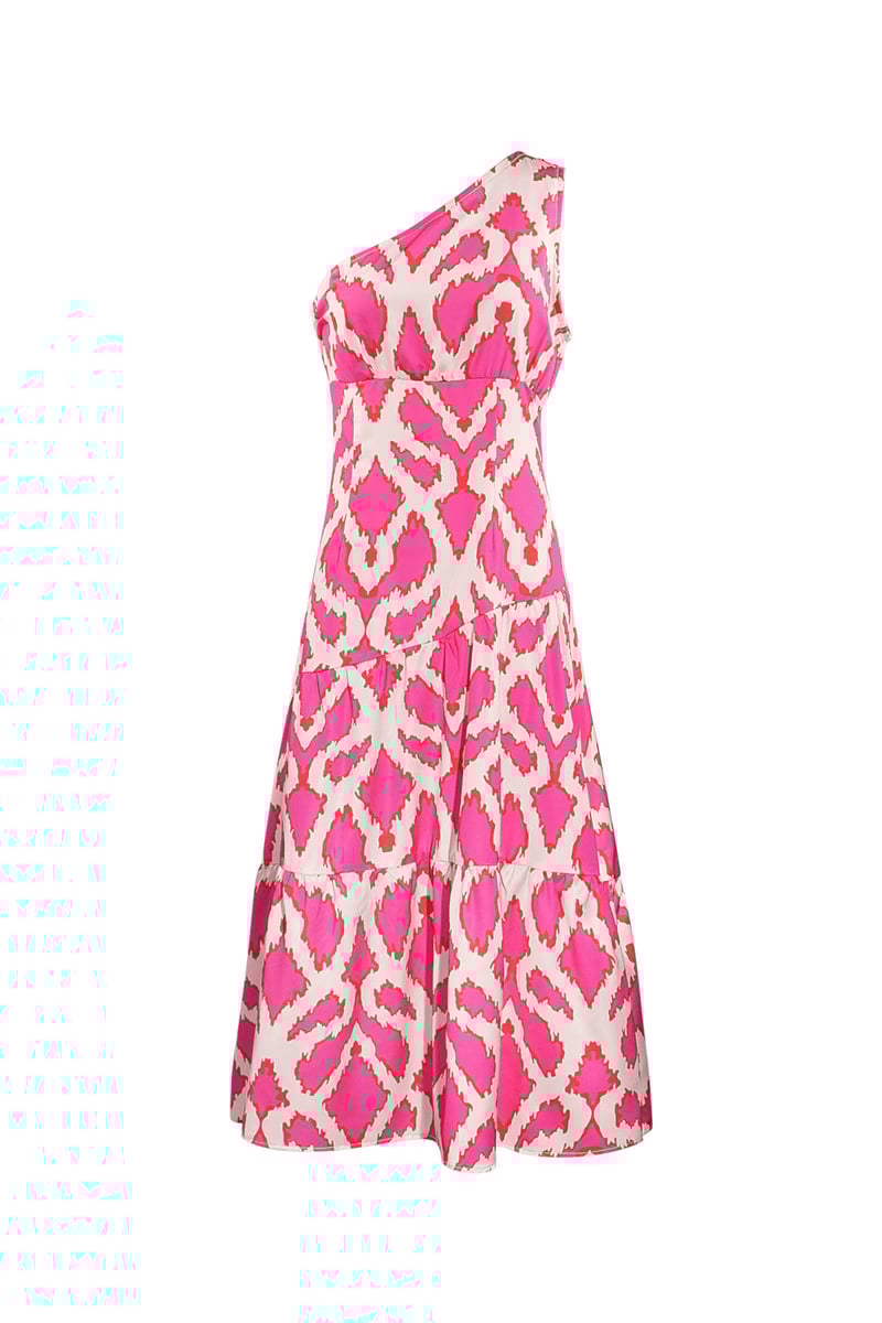 One-shoulder jurk tropical bliss - fuchsia