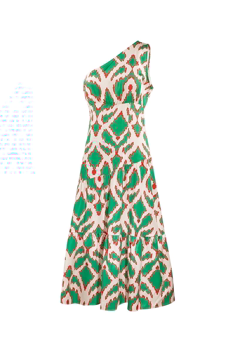 One-shoulder jurk tropical bliss - fuchsia