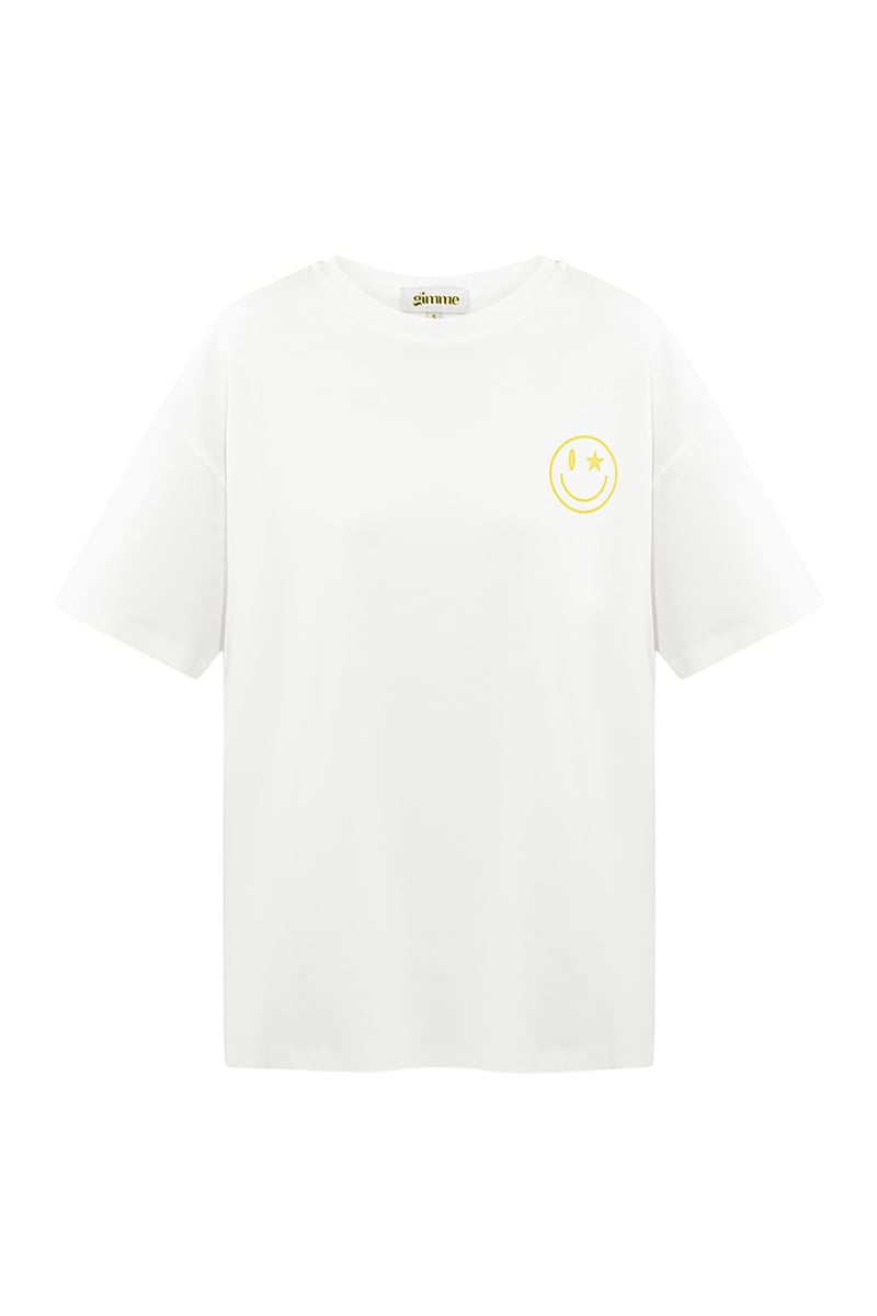 T-shirt happy life smiley - grijs
