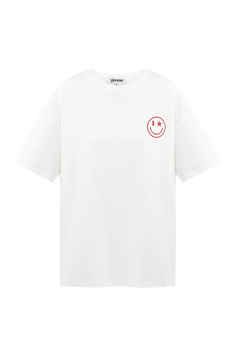 T-shirt happy life smiley - grijs