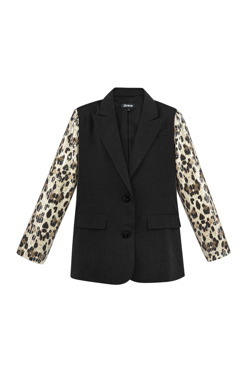 Blazer met panterprint glitter mouw - grijs