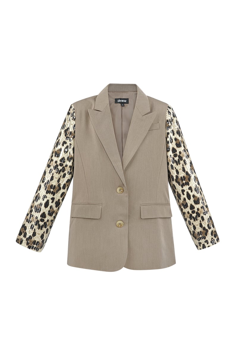 Blazer met panterprint glitter mouw - grijs