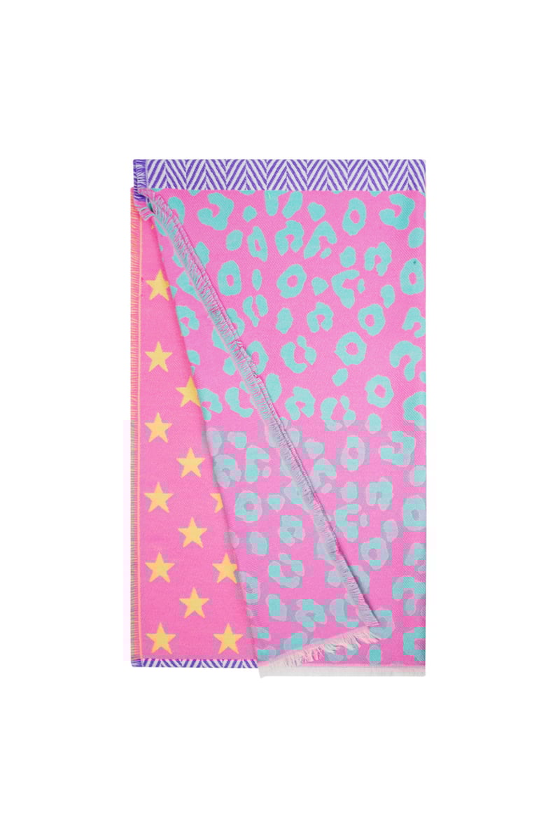 Sjaal ster & leopard duo - Roze multi