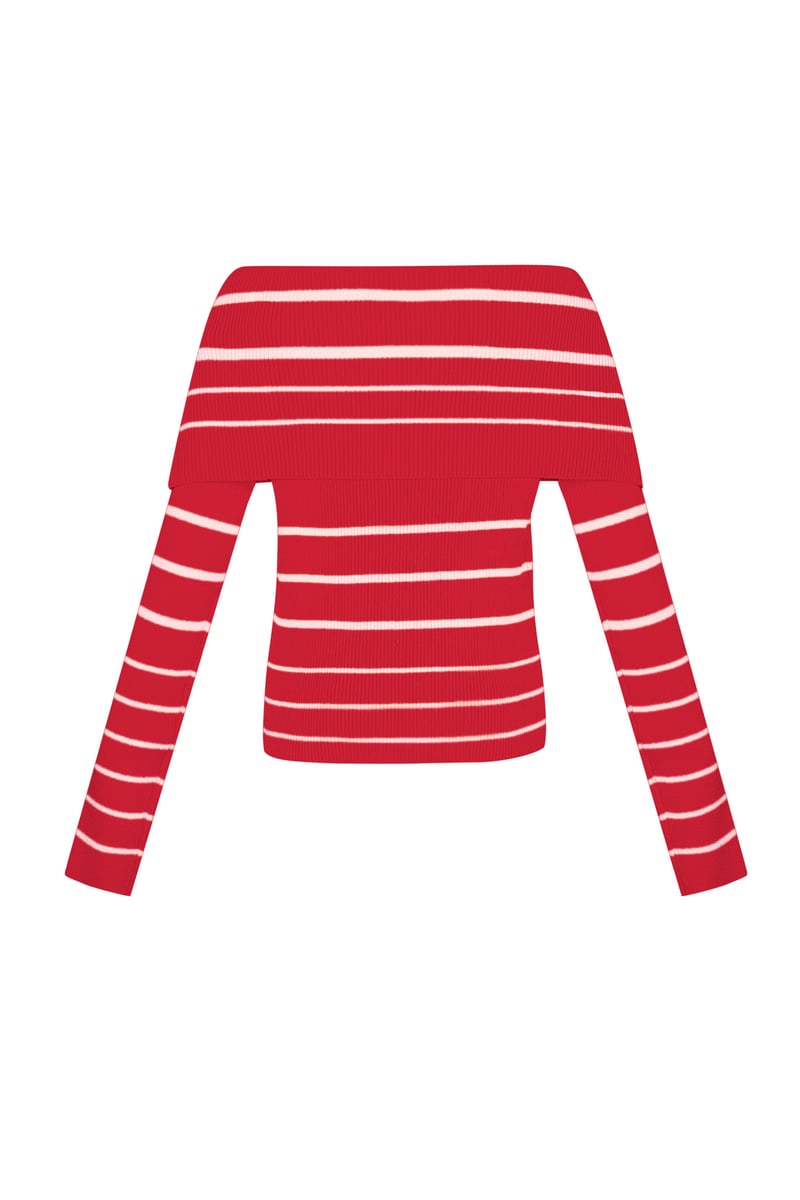 Gestreepte off shoulder top - Zwart &amp; rood