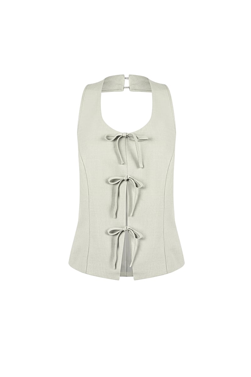 Bow Sleeveless Top - Beige 