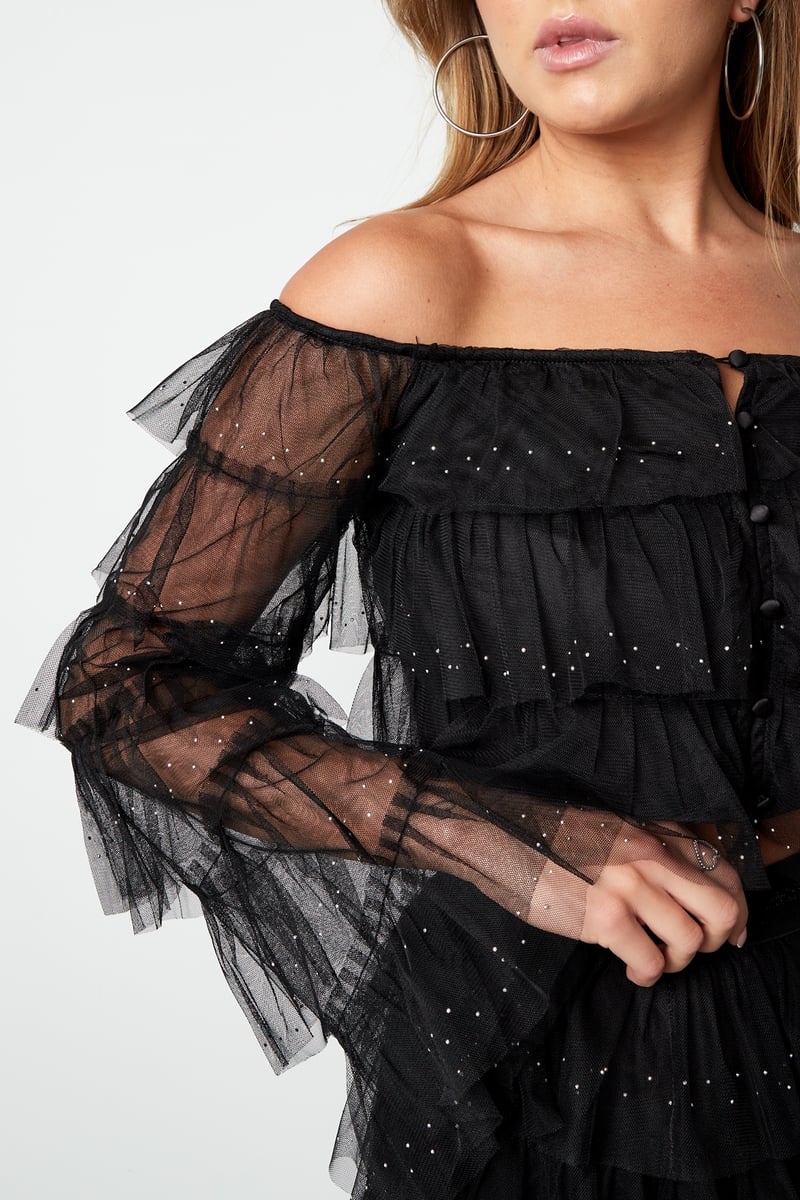 Festival sparkly top met ruches