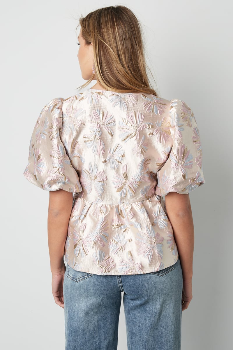 Top met korte mouwen en bloemenprint - Champagne