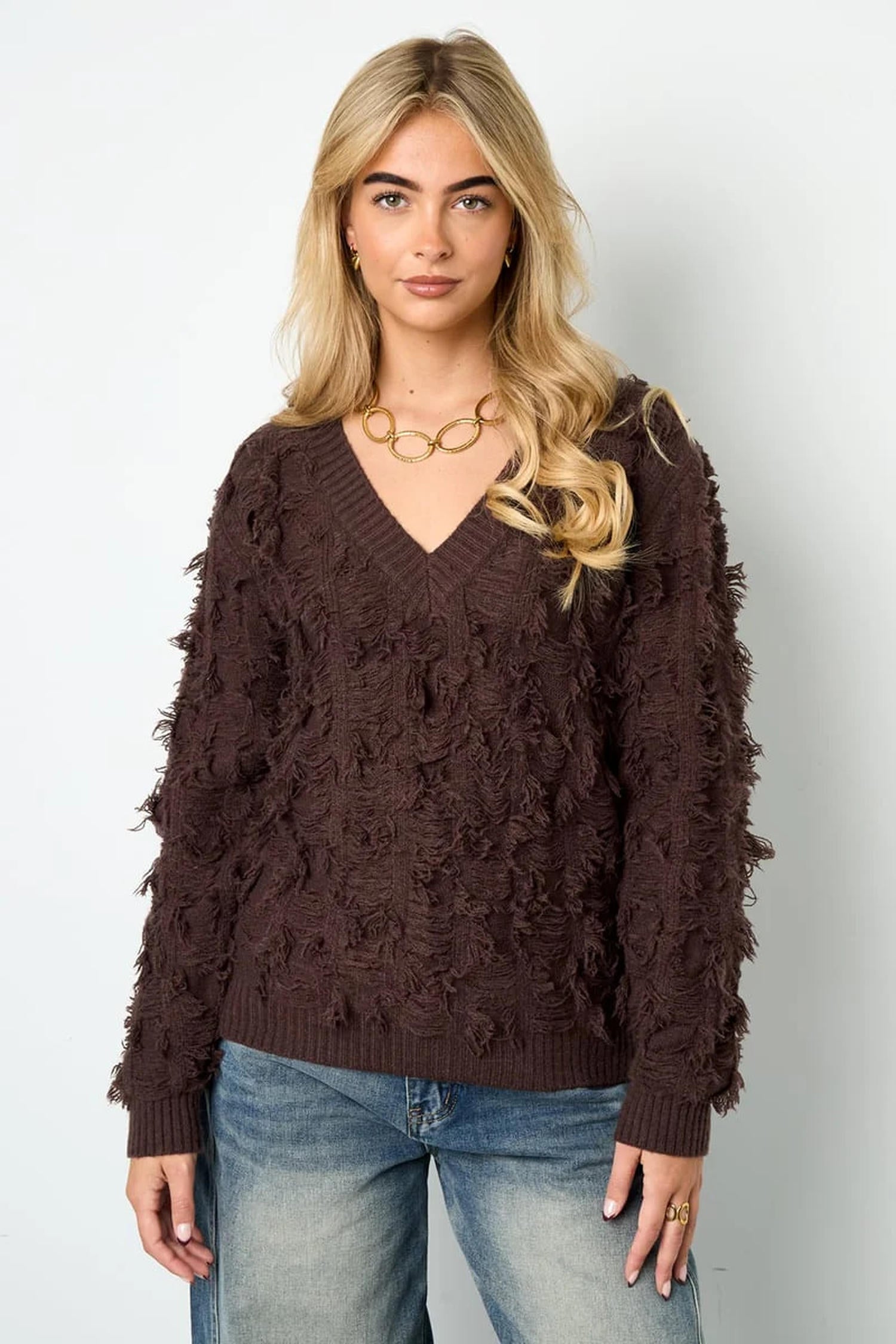 V-hals Fluffy Knit
