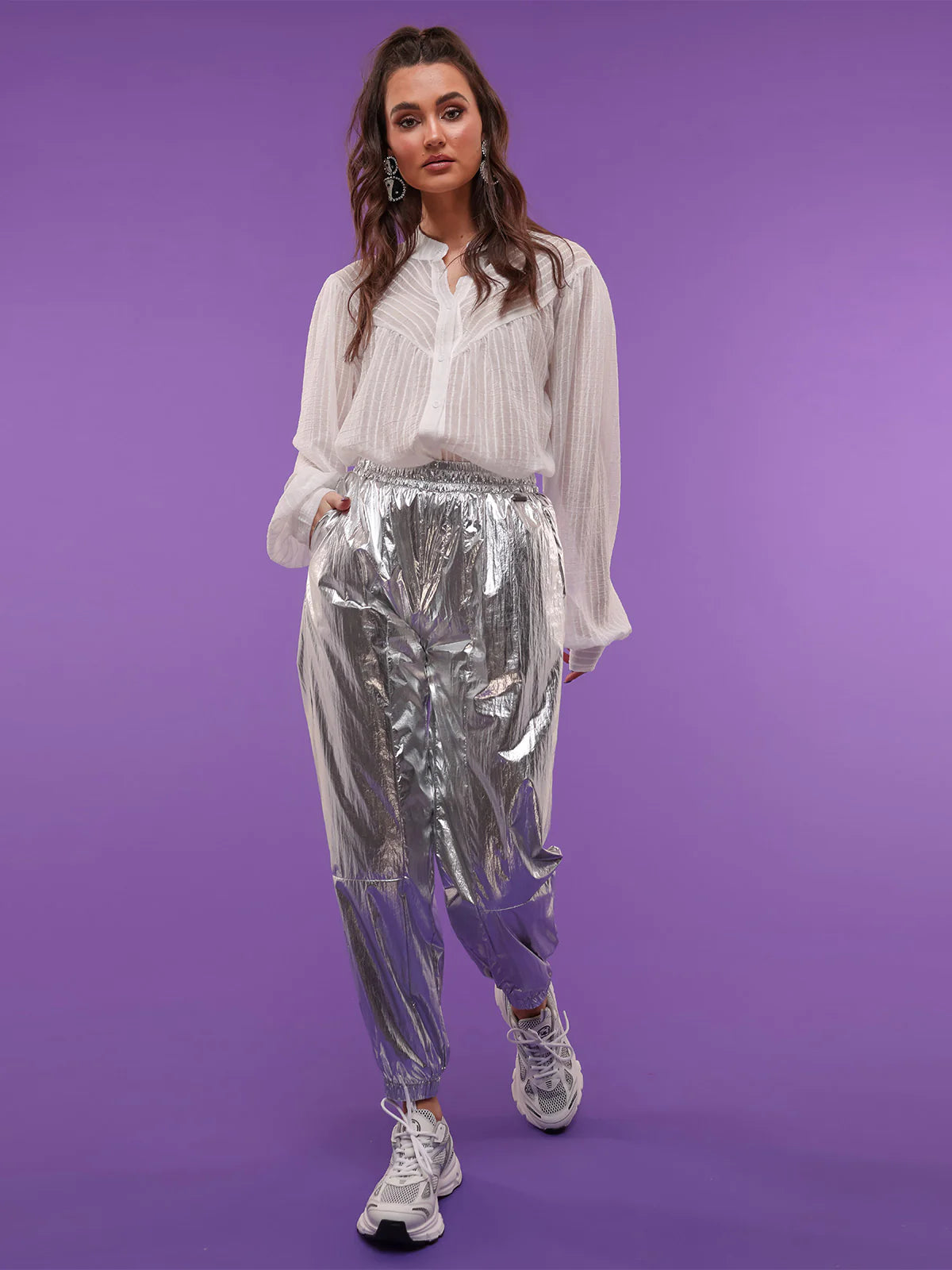 AMBICA Georgina Metallic Zilveren Parachute Broek