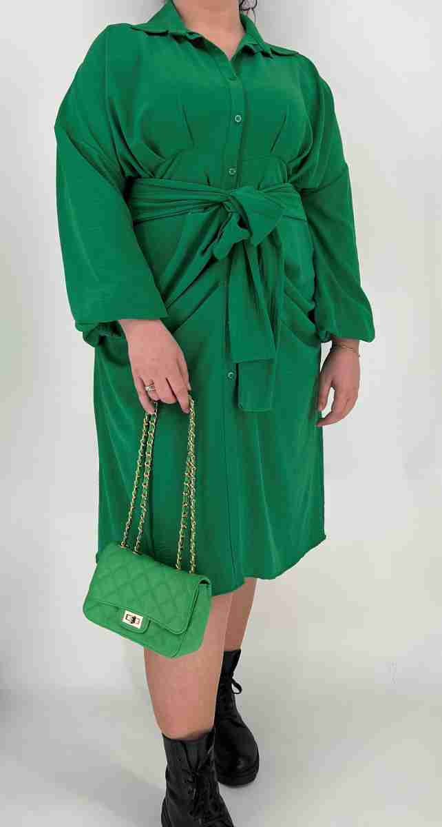 blouse jurk met vaste ceintuur en speelse plooien