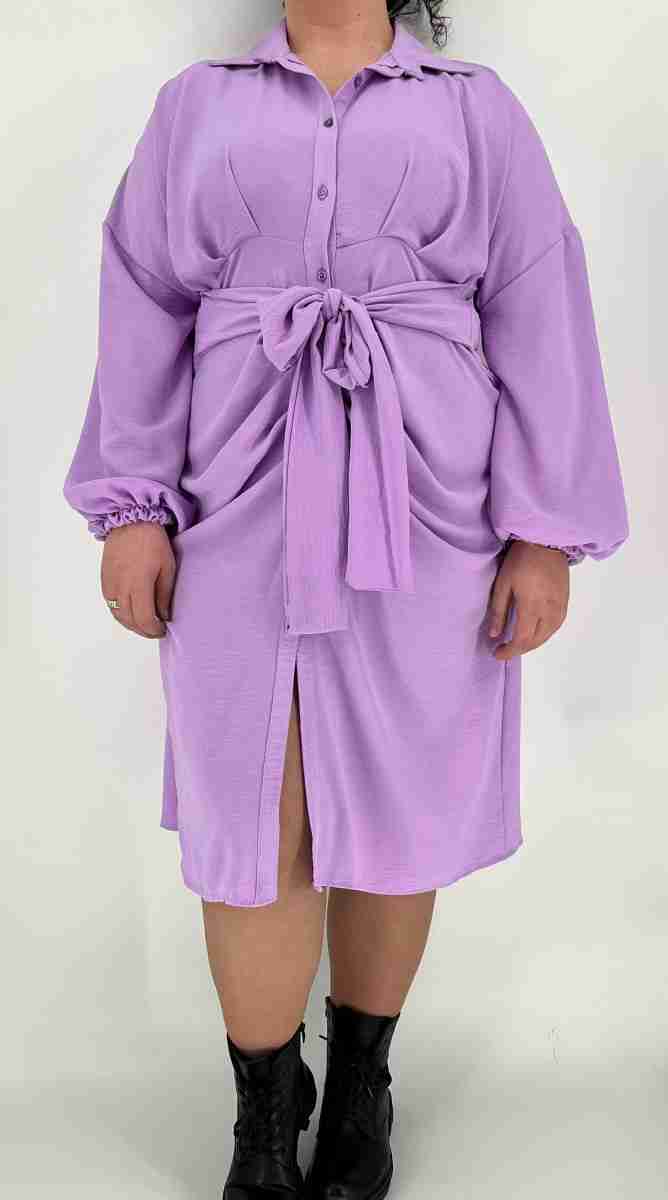 blouse jurk met vaste ceintuur en speelse plooien