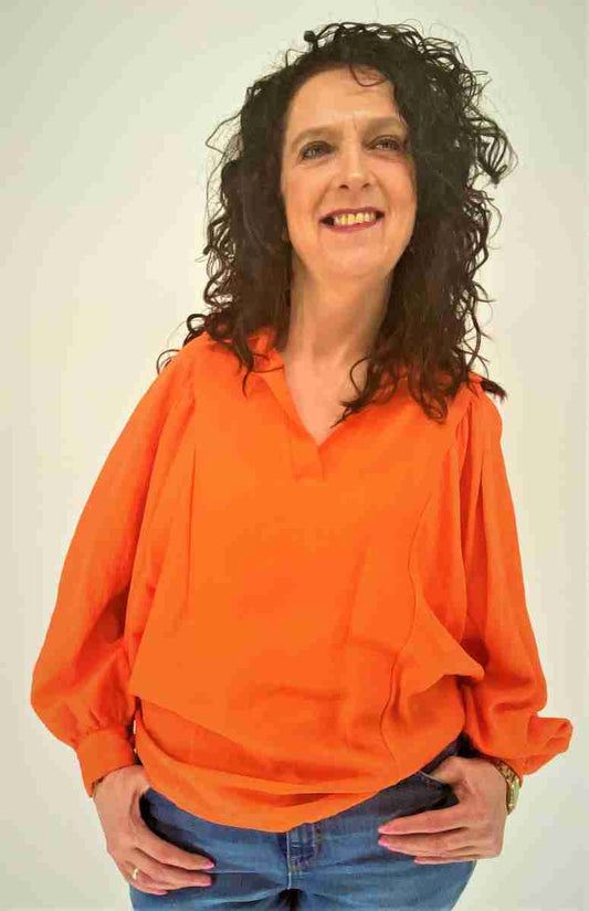 Oranje Top Vlinder Mouwen