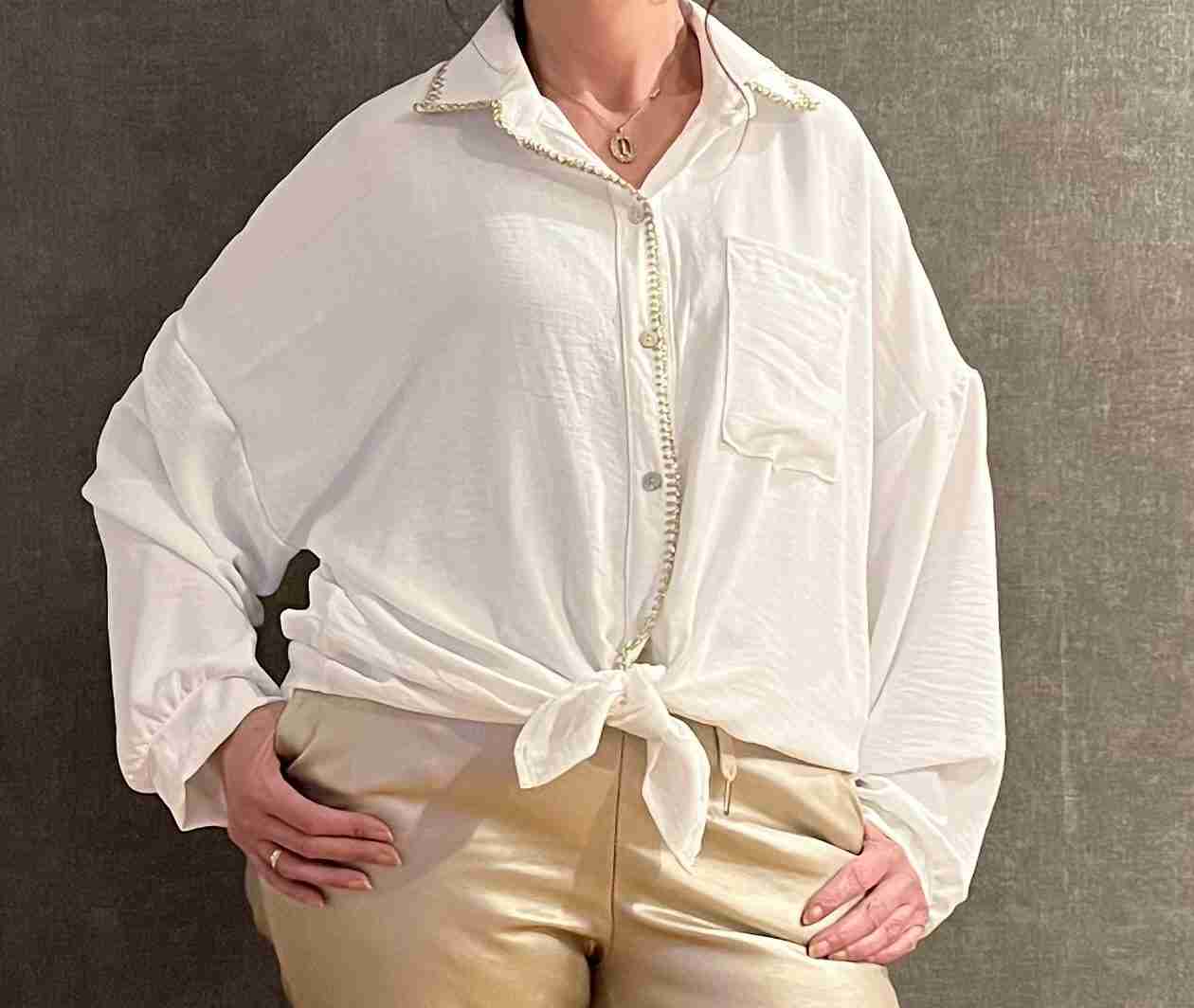 Blouse Wit met Gouden Randen