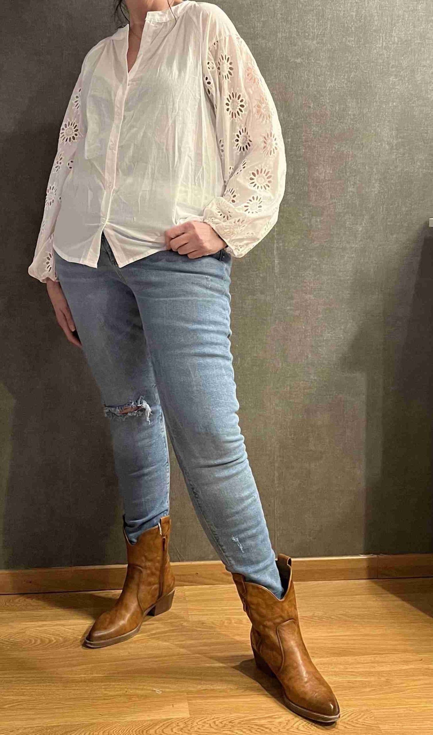 Blouse met Broderie Mouwen