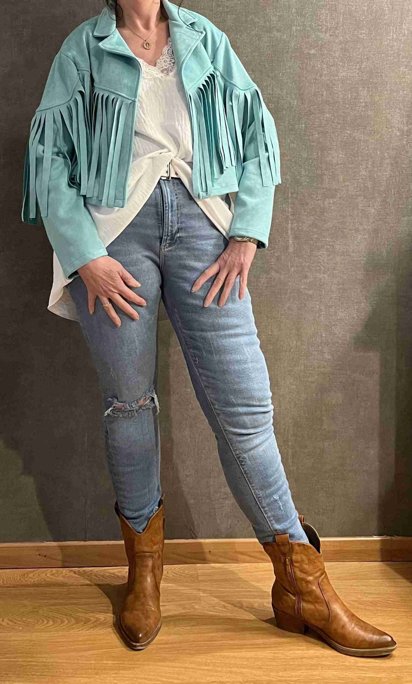 fringe jasje aqua/mint